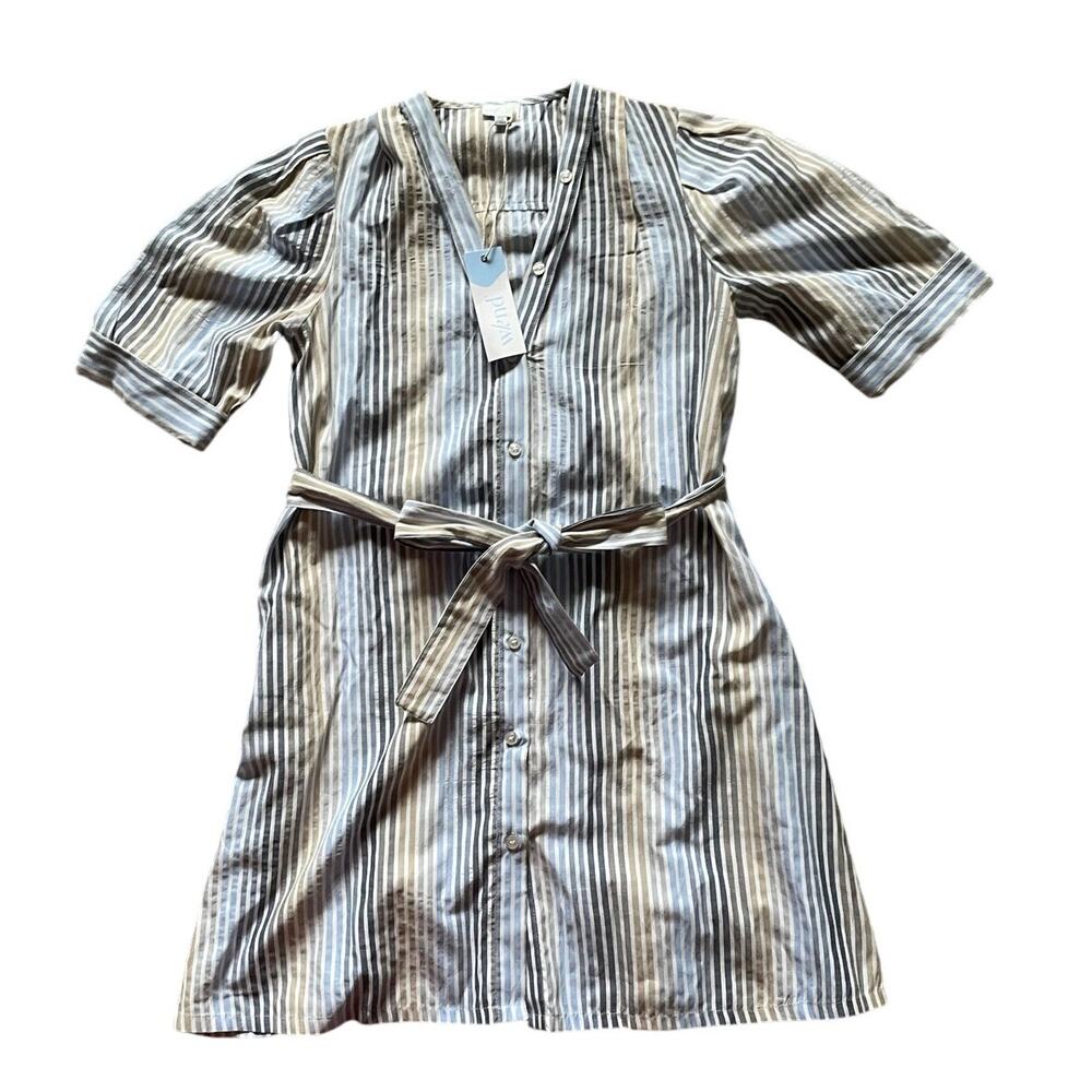 WKND Womens/Teen Button Down Frock Vertical Strip Tie Waist Size XS Casual